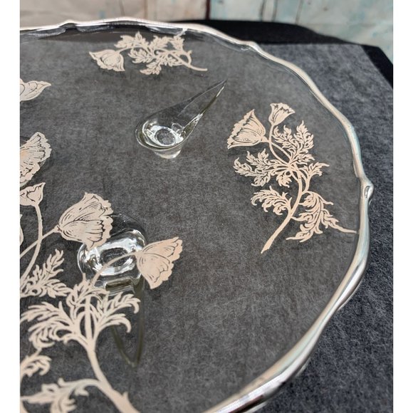 Silver City Glass Co. 3 Footed Dish 7.5" across, 1.25" Height Clear, Silver G - Picture 3 of 4